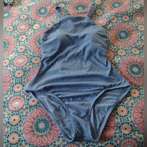 Adorable Periwinkle Blue Textured One-piece Swimsuit High Neck XL